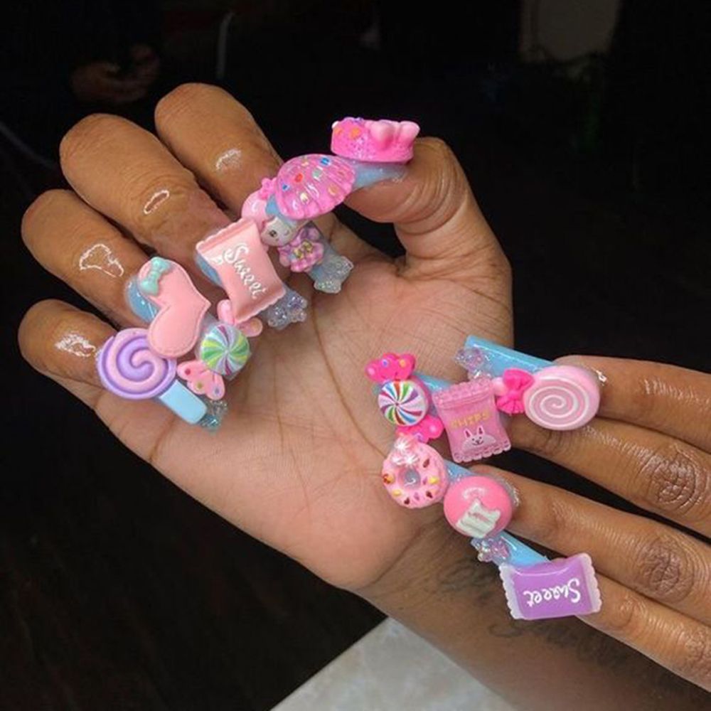 10Pcs/Bag Y2k Kawaii Nail Art Decoration DIY Nail Charms 3D Donut Ice Cream Bear Candy Lollipop Nail Figure Exquisite Nail Tools